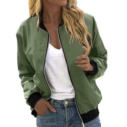 Damen Bomberjacke Kurz Leichte Frühlingsjacke Einfarbig Übergangsjacke Mit Tasche Dünne College Jacke Für Frauen Vintage Sommerjacke von Generic