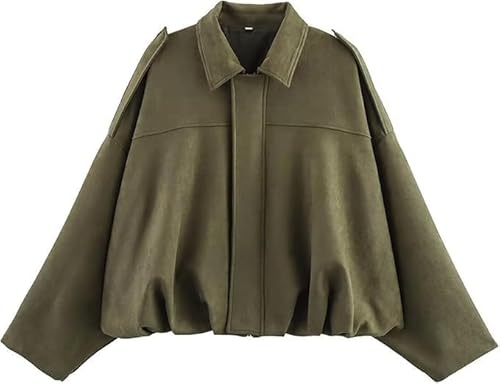 Damen-Bomberjacke aus Wildlederimitat, Oversized Bomberjacke aus weichem Kunstwildleder mit Fleece-Futter Trendy Y2k Streetwear Oberbekleidung von Generic