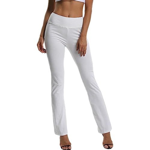 Damen Bootcut Taille Hose Workout Freizeithose Bequem Ausgestellte, Weiß, L von Generic