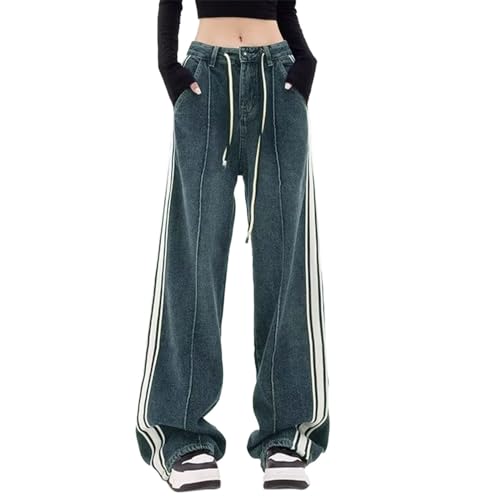 Damen Boyfriend Baggy Jeans Y2k Start Stretch Jeans Low Waist Hip Hop Dance Jeanshose Vintage Straight Gerade Breites Bein Freizeithose Sommer Locker Hosen Streetwear von Generic