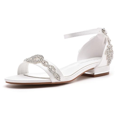 Damen Brautschuhe Damen Offener Zehenpartie Sandaletten,Braut Hochzeitsschuhe Frauen Strasssteinen Niedriger Absatz Schuhe Flache Schuhe,Elfenbein,41 EU Damen Brautschuhe Damen Offener Zehenpartie Sandaletten,Braut Hochzeitsschuhe Frauen Strasssteinen Niedriger Absatz Schuhe Flache Schuhe,Elfenbein,41 EU von Generic