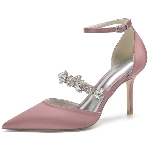 Damen Brautschuhe High Schuhe Pointed Toe Hochzeit Bridal Stiletto High Heels Slip-On Kleid Schuhe 8.5Cm,Flesh pink,41 EU von Generic