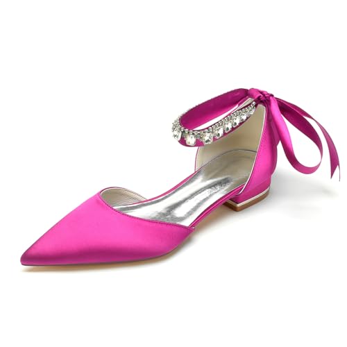 Damen Brautschuhe Mit Niedrigem Blockabsatz Knöchelriemen Schnürung Brautjungfer Ballett Flach Satin Geschlossen Spitze Brautsandalen Mit Strass,Fuchsia,42 EU Damen Brautschuhe Mit Niedrigem Blockabsatz Knöchelriemen Schnürung Brautjungfer Ballett Flach Satin Geschlossen Spitze Brautsandalen Mit Strass,Fuchsia,42 EU von Generic