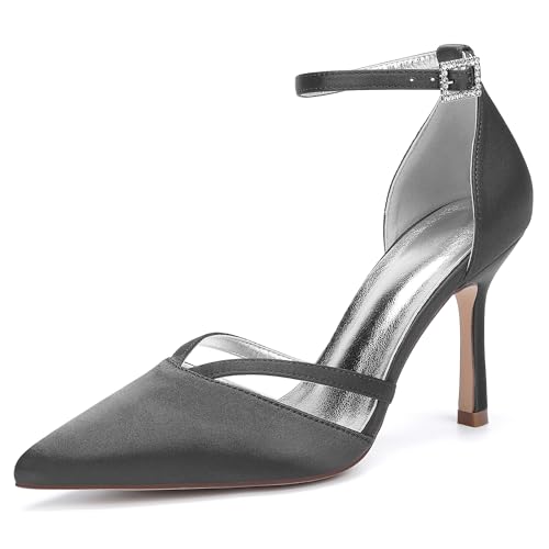 Damen Bridal Stiletto Hochzeitsschuhe Pointed Toe Satin Partei Abendschuhe Prom Party Dress High Heels 9Cm,Schwarz,37 EU von Generic
