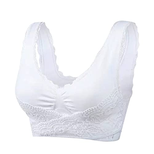 Damen-Bügel, verstellbar, Super Gather, Sport-BH, vorne, seitliche Schnalle, seitliche Spitze, Bruststütze, Yoga-Laufweste Bustier Mit Cups (White, XXXXL) von Generic