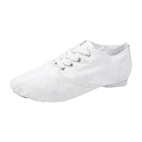 Damen Canvas Tanzschuhe Trainingsschuhe mit weichen Sohlen Ballettschuhe Sandalen Ballettschläppchen Tanzschuhe Jazz Tanzschuhe, Geteilte Sohle Moderner Jazz Schuhe Jazzschuhe (White, 40) von Generic
