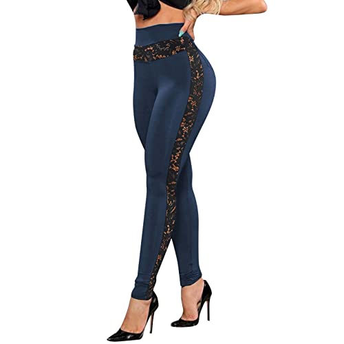 Damen Capri Leggings Spitze - Damen Flared Leggings Blickdichte Push-Up Booty Leggins Hose Frauen Stretch Laufhose Damen Leggins 3/4 lang Baumwolle Caprihose Laufhose für Frau Bequeme von Generic