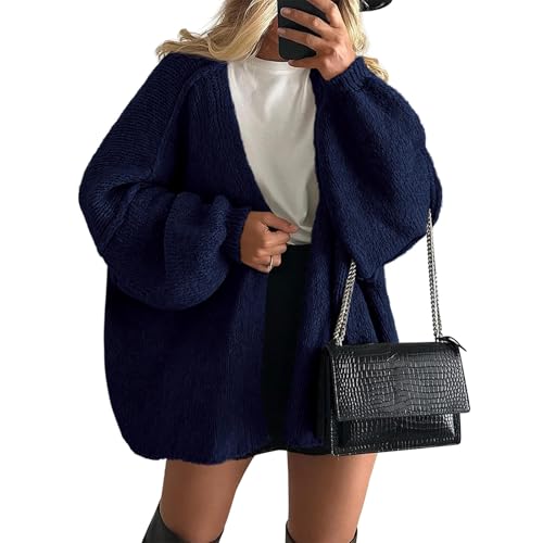 Damen Cardigan Strickjacke-Frühling-Herbst Lang Cardigan Oversize Pullover Langarm Warme Grobstrick Elegant Mantel für Winter XL Dark Blue von Generic