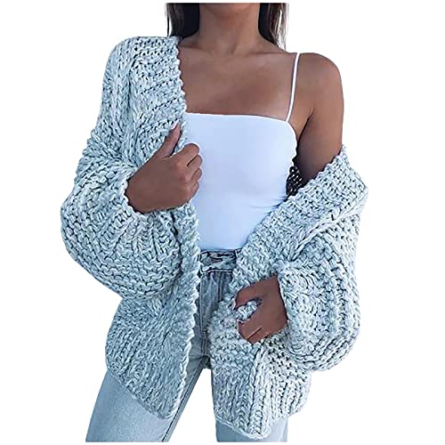 Damen Cardigan Strickmantel Herbst Winter Langärmelige Offene Vorderseite Gestrickt Grobstrickjacke Cardigan Strickweste Langarm Longstrickjacke Wintermantel von Generic