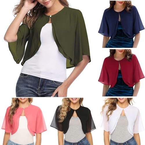 Damen Chiffon Bolero Festlich 3/4 Ärmel Elegant Shrug Top Kurze Strickjacke Cardigan Open Front Casual Bolerojacke Schulterjacke Damen Chiffon Bolero Festlich 3/4 Ärmel Elegant Shrug Top Kurze Strickjacke Cardigan Open Front Casual Bolerojacke Schulterjacke von Generic