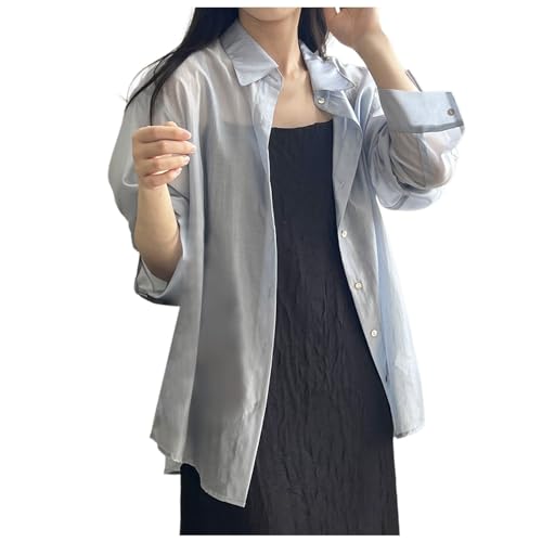 Damen Chiffon Cardigan mit Langen Ärmeln Chiffon Knoten offene Vorderseite Strandmode Cardigan Lang Dünne Langarm Leichter Cardigan Elegante Casual Top Leichte Langarm Strand Cover up (Blue, M) von Generic