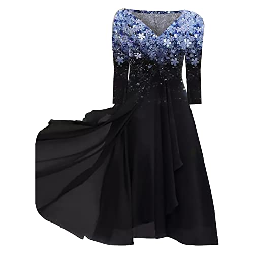 Damen Chiffon Kleider Lässig Mode Patchwork Unregelmäßiger Saum Tunikakleid Blumendruck V-Ausschnitt Lange Ärmel Abendkleider Lange Eleganter Ballkleid Partykleid Midikleid Wickelkleid von Generic