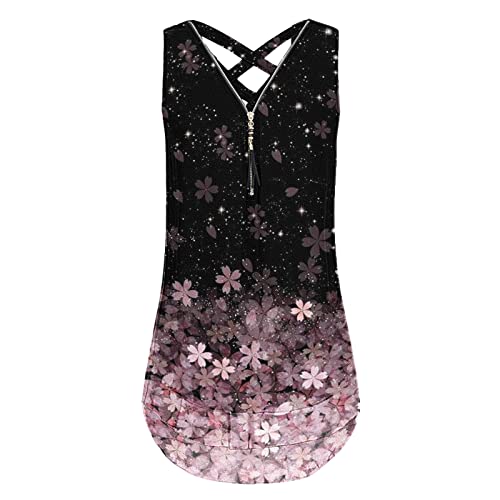 Damen Chiffon Tank Top Elegant V-Ausschnitt Ärmellos Bluse Blumen Drucken Streifen Oberteile Tops Sexy Weste Damenblusen Blusetops mit Reißverschluss von Generic