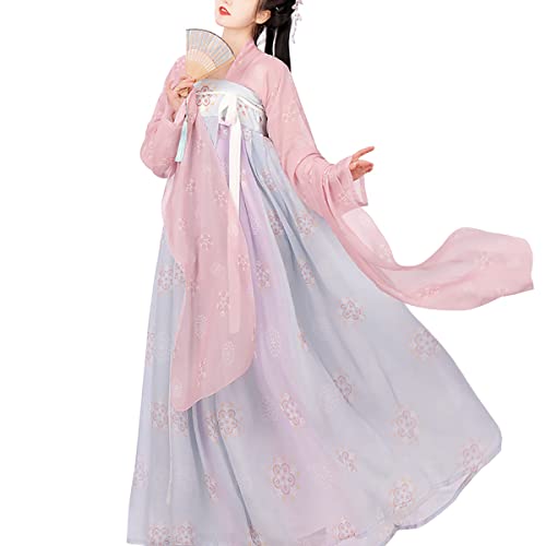 Damen Chinesische Hanfu Qixiong Ruqun Sheer Top Tube Kleid Outfit Tang Dynasty Traditionelles Kostüm (624# Rosa/Blau, L) von Generic