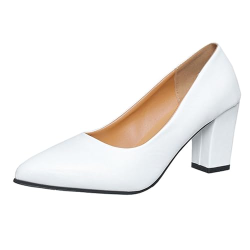 Damen Chunky Blockabsatz Mittlerem Niedrige Absatz Heel Pumps Slip-on Spitze Zehenkappe Party Oktoberfest Damen High Heels elegant und anmutig Oktoberfest mit hochhackigen Lederschuhen von Generic