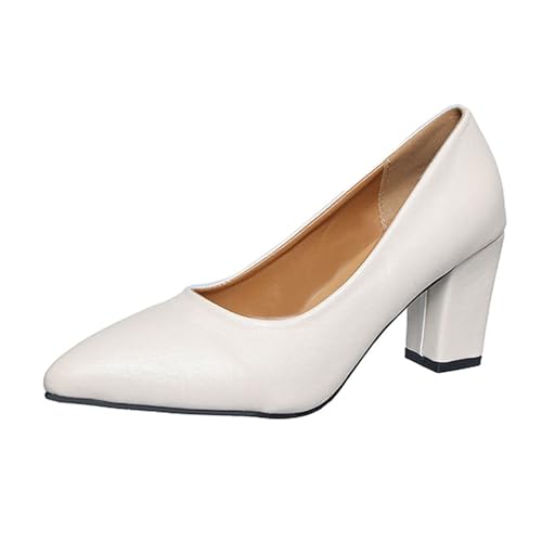 Damen Chunky Blockabsatz Mittlerem Niedrige Absatz Heel Pumps Slip-on Spitze Zehenkappe Party Oktoberfest Damen High Heels elegant und anmutig Oktoberfest mit hochhackigen Lederschuhen von Generic