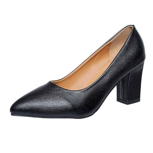 Damen Chunky Blockabsatz Mittlerem Niedrige Absatz Heel Pumps Slip-on Spitze Zehenkappe Party Oktoberfest Damen High Heels elegant und anmutig Oktoberfest mit hochhackigen Lederschuhen von Generic
