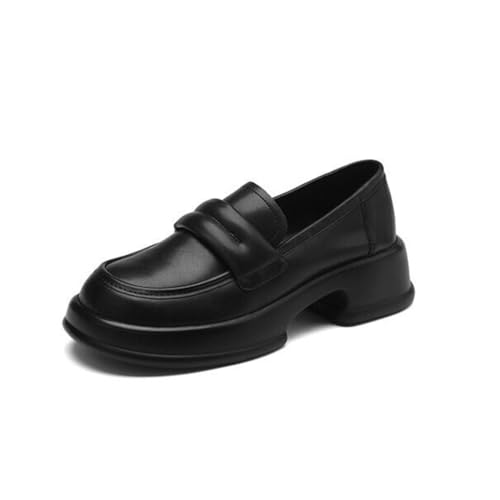 Damen Chunky Plateau Heels Geschlossene Runde Zehen Slip-On Schuhe Bequem Casual Business Kleid Pumps,Schwarz,37 EU von Generic