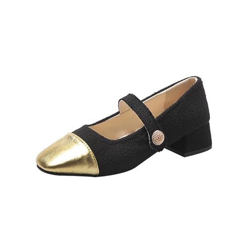 Damen Chunky Plattform 𝐌ary Jane Dicke Süß Prinzessin Schuhe Runde Zehe Wohnungen Seicht Arbeitsschuhe Schnürschuhe orthopädische Mokassins Festlich Loafer (Black, 37) von Generic