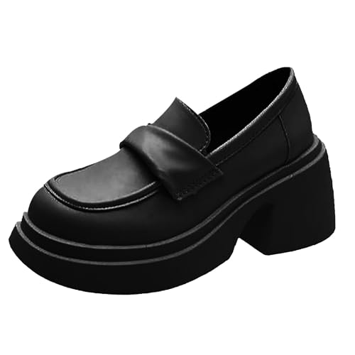 Damen Chunky Plattform 𝐏enny Loafer Plateau Keilabsatz Quadratisch Mokassin Zehenpartie 𝗠ode Elegant Bequeme Sneaker Profilsohle geschlossen Weichbettung Gepolsterte Pumps (Black, 39) von Generic