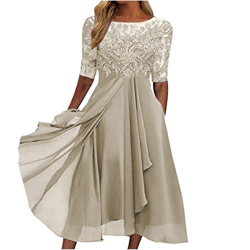 Damen Cocktailkleid Abendkleider Elegant für Hochzeit Festliche KleiderMidi-Ärmel Brautjungfernkleid Swing-Kleid A-Linien-Kleid Vintage Party Kleider Festliche Kleider FüR Damen Hochzeit von Generic