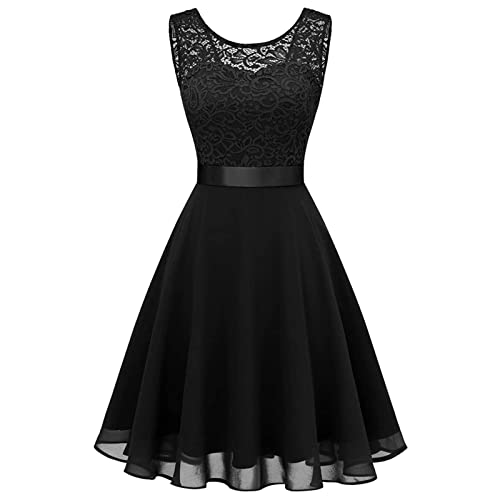 Damen Cocktailkleid Elegant für Hochzeit Festliche Kleider Abendkleid Kurz mit Spitze Ärmelloses Chiffon Kleid Taillenkleid Abendkleider Brautjungfernkleid Party Knielang Cocktailkleider von Generic