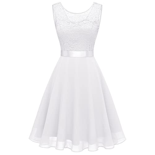 Damen Cocktailkleid Elegant für Hochzeit Festliche Kleider Abendkleid Kurz mit Spitze Ärmelloses Chiffon Kleid Taillenkleid Abendkleider Brautjungfernkleid Party Knielang Cocktailkleider von Generic