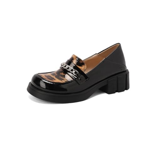Damen Comfort Slip Auf Loafer Runde Zehen Lackleder Kleid Schuhe Leopard - Print & Chain Accent Plateau Pumps,Schwarz,35.5 EU Damen Comfort Slip Auf Loafer Runde Zehen Lackleder Kleid Schuhe Leopard - Print & Chain Accent Plateau Pumps,Schwarz,35.5 EU von Generic