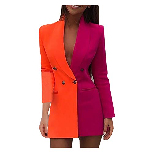 Damen Cooler Ledermantel Langarm V-Kragen Winterjacke PU Sexy Bodycon Lederkleid Blazer Leder Minikleid mit Gürtel Übergröße Formale Kleider Kurz (03B-Orange, XXL) von Generic