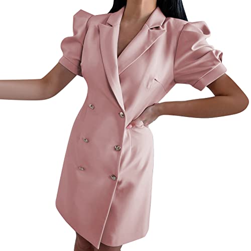 Damen Cooler Ledermantel Langarm V-Kragen Winterjacke PU Sexy Bodycon Lederkleid Blazer Lederkleid Minikleid mit Gürtel Übergröße formelle Kleider kurz (03A-Rosa, XL) von Generic