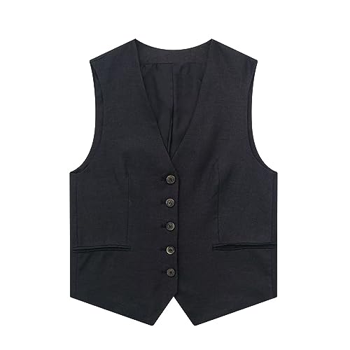 Damen Court Style Weste V-Ausschnitt Weste Einfarbig Jacke Vintage Gilet Anzug Elegant Vest Zweireiher Weste Business Damenweste Formal Weste Casual Vest Fashion Steppweste Luxury Oberteil von Generic