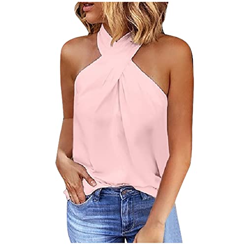 Damen Criss-Cross Tie Back Neckholder-Tops Sexy Y2k-Tops Rückenfreies Cami Sommer Lässige ärmellose Tops Geraffte Lace-up Cami Bandana Top Cropped Tank Top Elegant Lässig Urlaub von Generic