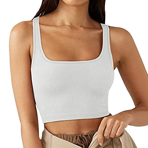 Damen Crop Top Spaghetti Kurz Oberteil Lässig Blusetops Sport Sommer Weiß Bauchfrei Aesthetic Cropped Tank Top Trägertop Damentop Croptops von Generic