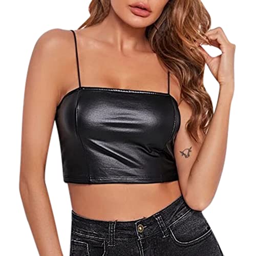 Damen Crop Top Spaghetti Kurz Oberteil Y2K Lässig Blusetops Sport Sommer Weiß Bauchfrei Aesthetic Cropped Tank Top Trägertop Damentop Croptops von Generic