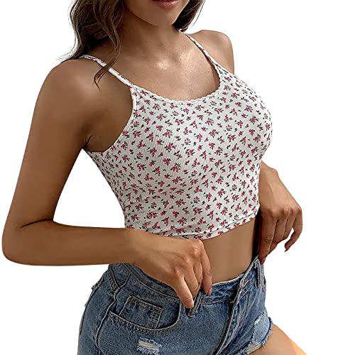 Damen Crop Top Spaghetti Kurz Oberteil Y2K Lässig Blusetops Sport Sommer Weiß Bauchfrei Aesthetic Cropped Tank Top Trägertop Damentop Croptops von Generic