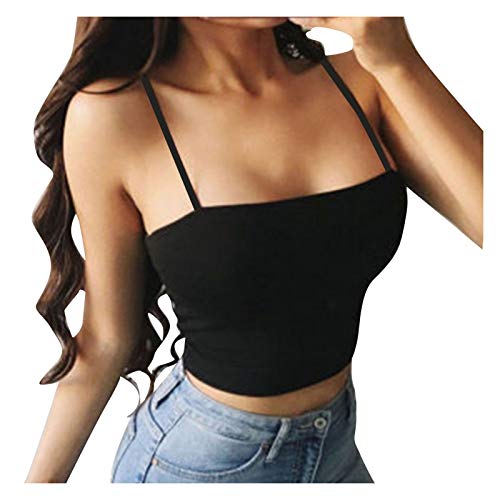 Damen Crop Top Spaghetti Kurz Oberteil Y2K Lässig Blusetops Sport Sommer Weiß Bauchfrei Aesthetic Cropped Tank Top Trägertop Damentop Croptops von Generic