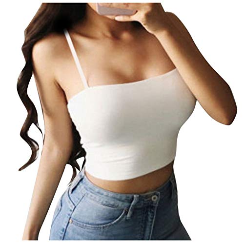 Damen Crop Top Spaghetti Kurz Oberteil Y2K Lässig Blusetops Sport Sommer Weiß Bauchfrei Aesthetic Cropped Tank Top Trägertop Damentop Croptops von Generic