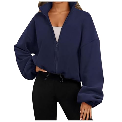 Damen Cropped Hoodie Kurz Sweatjacke mit Kapuze Zip Up Kapuzenjacke Fleece-Innenfutter Kapuzenpullover Reißverschluss Winter Sweatshirt Jacke mit Kordelzug von Generic