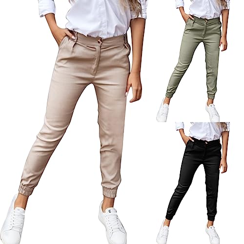 Damen Cropped Hose Stretch Chino Freizeithose Große Größen Elegant Stoffhose für Frauen Damen Casual Loose Bequem Sweatpant Jogginghose Trainingshose Sporthose Yogahose von Generic