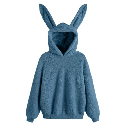Damen Cute Bunny Ear Langarm Fuzzy Fluffy Rabbit Tops Sweatshirt Hoodie Jacke Mäntel Damen Pullover von Generic