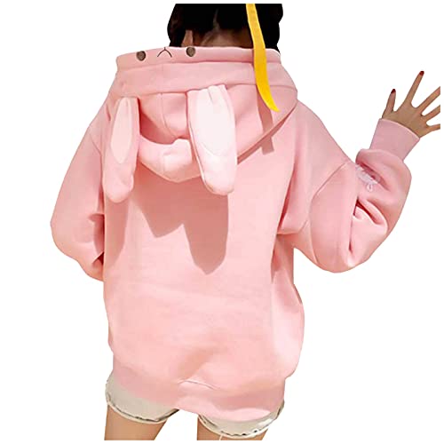 Damen Cute Bunny Ear Langarm Fuzzy Rabbit Tops Sweatshirt Hoodie Jacke Mäntel Plüsch-Hasen-Sweatshirt mit Kapuzenkragen, langärmliges Plüsch-Hasen-Sweatshirt (Pink, XL) von Generic