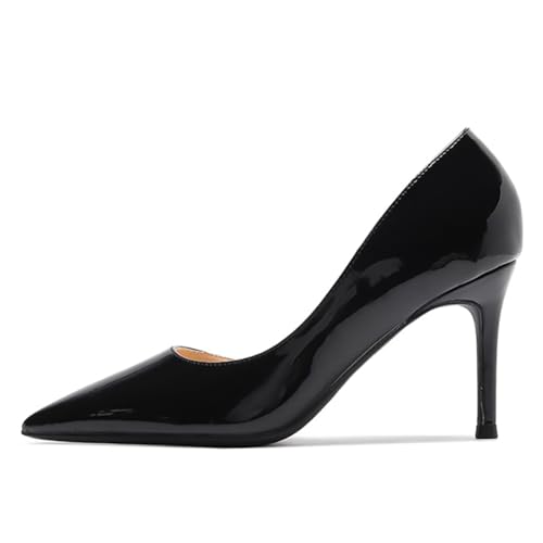 Damen D'Orsay Pumps mit einseitigem Ausschnitt - Lackleder Spitze Stilettoabsatz, Klassische Absätze für Hochzeit und formelle Anlässe,Black 8cm,41 EU von Generic