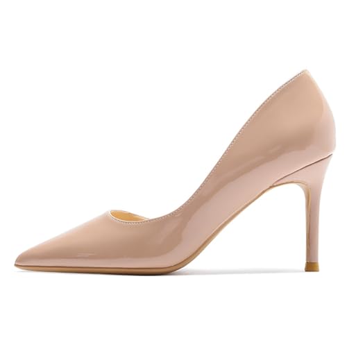 Damen D'Orsay Pumps mit einseitigem Ausschnitt - Lackleder Spitze Stilettoabsatz, Klassische Absätze für Hochzeit und formelle Anlässe,Nudepink 8cm,34 EU von Generic