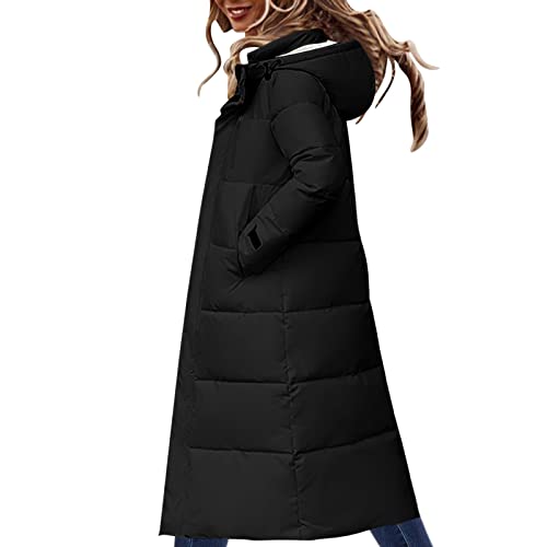Damen Daunenjacke Lang Mantel Daunenmantel Steppmantel Wintermantel Mit Kapuze Winter Warm Parka Winddicht Jacke Steppjacke Steppmantel (Schwarz, L) von Generic