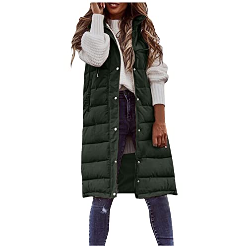 Damen Daunenweste Lang Winterjacke Long Fashion Steppweste Winter Ärmellos Daunenjacke Frauen Reissverschluss Daunen Leicht Lange Outdoor Daunenweste Longweste Wintermantel Mantel von Generic