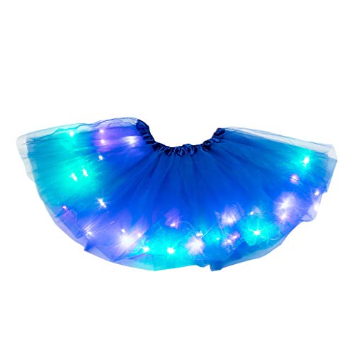 Damen Dehnbar Faltenrock Schulmädchen Skater Tennis Mini Rock Netz-LED-Schichtrock Puffy Lights Ballerina Rockes 3 Damenrock (YY2-Blue, One Size) von Generic