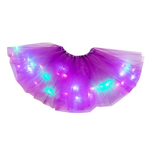 Damen Dehnbar Faltenrock Schulmädchen Skater Tennis Mini Rock Netz-LED-Schichtrock Puffy Lights Ballerina Rockes 3 Damenrock (YY2-Dark Purple, One Size) von Generic