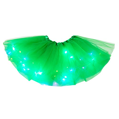 Damen Dehnbar Faltenrock Schulmädchen Skater Tennis Mini Rock Netz-LED-Schichtrock Puffy Lights Ballerina Rockes 3 Damenrock (YY2-Green, One Size) von Generic