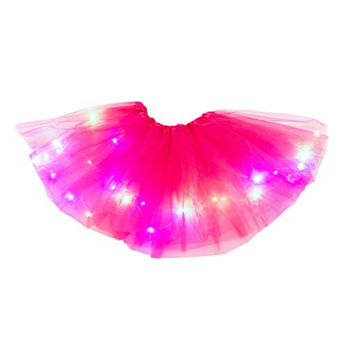 Damen Dehnbar Faltenrock Schulmädchen Skater Tennis Mini Rock Netz-LED-Schichtrock Puffy Lights Ballerina Rockes 3 Damenrock (YY2-Hot Pink, One Size) von Generic