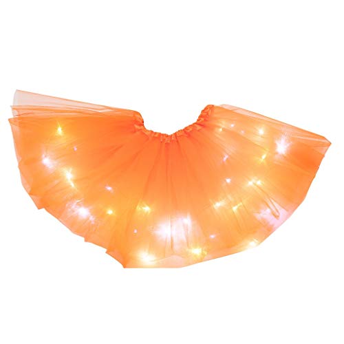 Damen Dehnbar Faltenrock Schulmädchen Skater Tennis Mini Rock Netz-LED-Schichtrock Puffy Lights Ballerina Rockes 3 Damenrock (YY2-Orange, One Size) von Generic